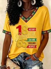Women's Juneteenth  Print Casual V-Neck Tee