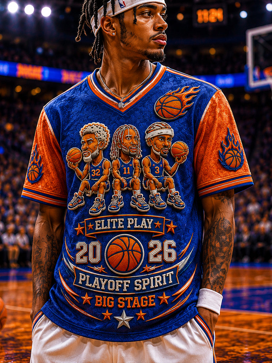 Men's Classic Basketball Fan Graphic Short Sleeve V-neck T-shirt