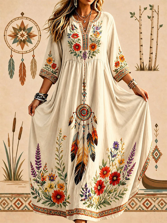 Women's Indigenous Floral Art Print Casual Dress