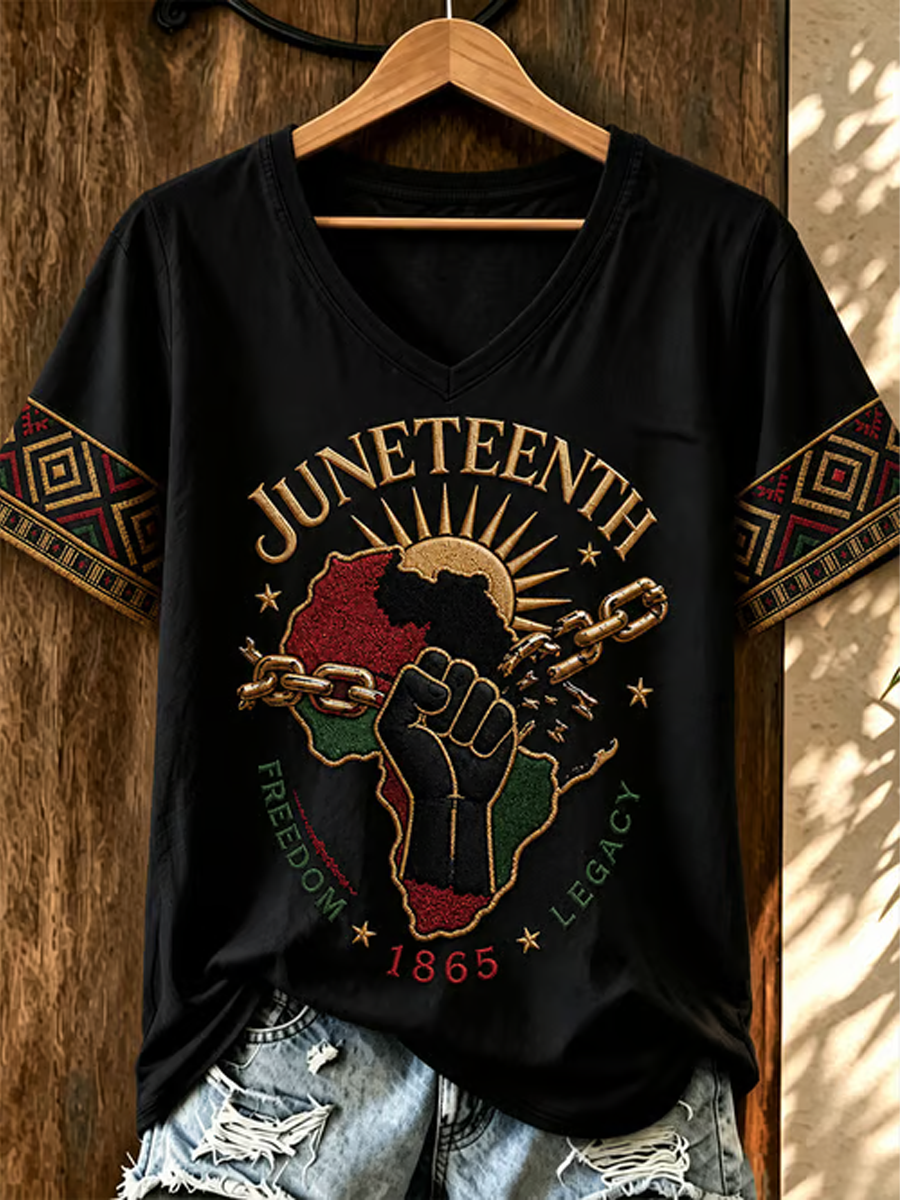 Women's Black Juneteenth short-sleeved T-shirt