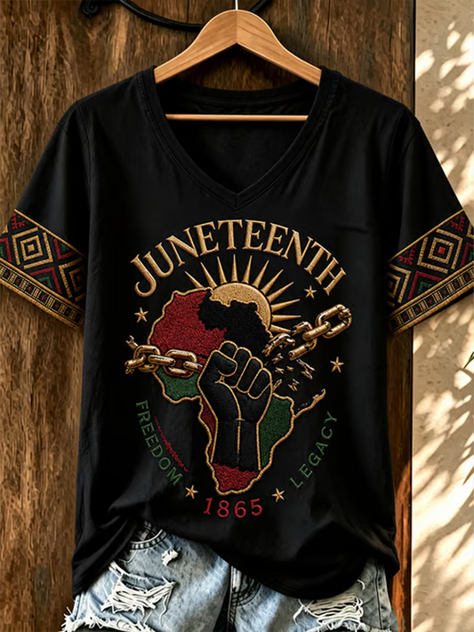 Women's Black Juneteenth short-sleeved T-shirt