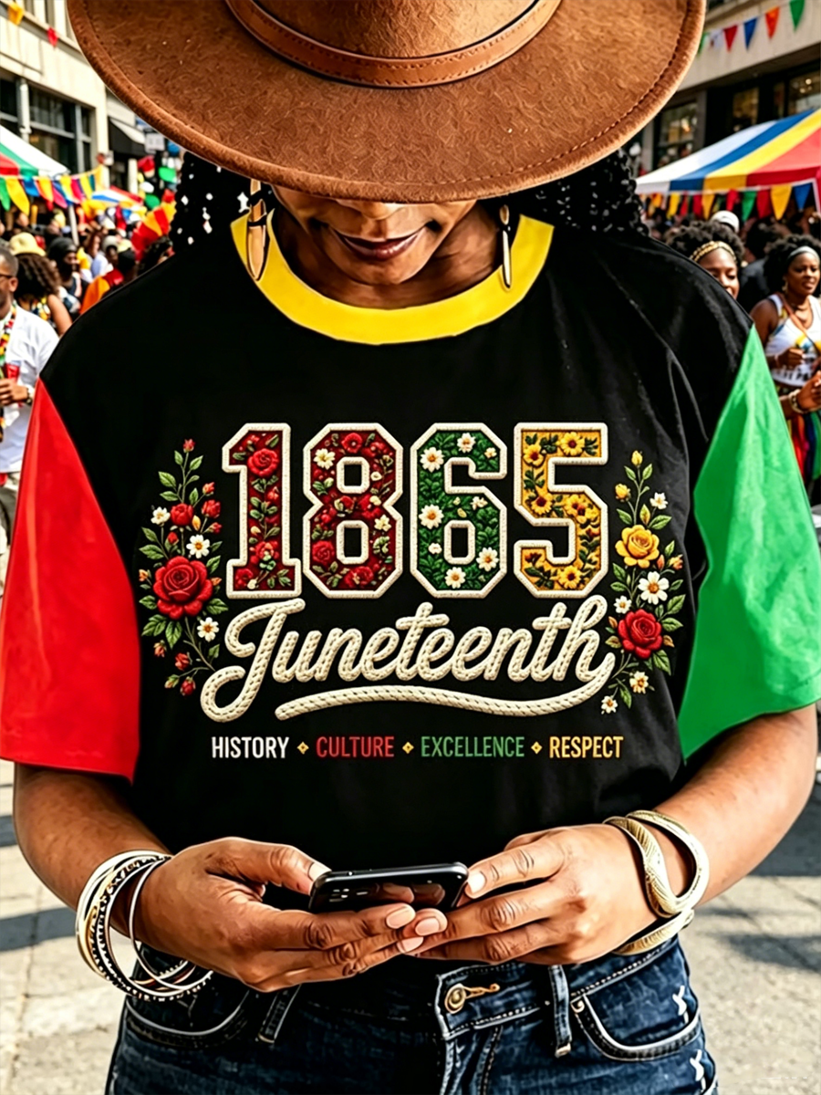 Women's Black Juneteenth short-sleeved T-shirt