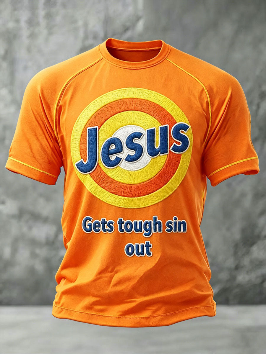 Men's Funny Christ Print Casual T-shirt