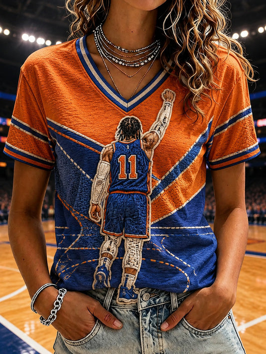 Women's New York Basketball Printed V-neck T-shirt