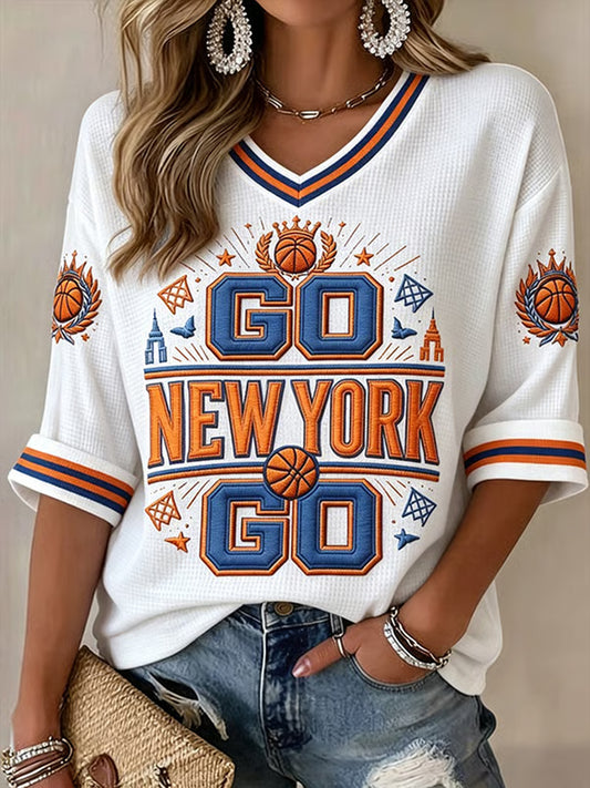 Women's Classic Basketball Fan Graphic Waffle T-shirt