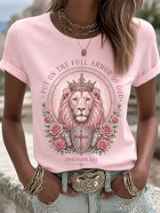 Women's PUT ON THE FULL ARMOR OF GOD Lion Print Casual Tee