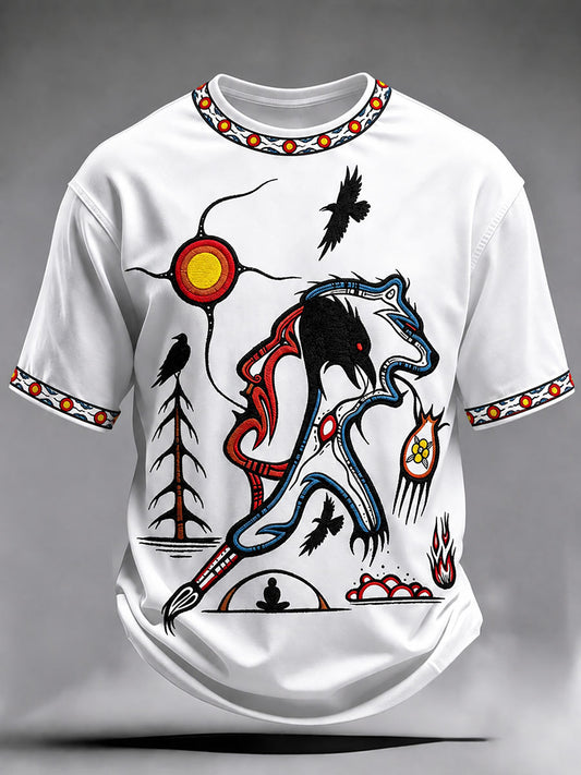 Men's Indigenous Art Print Casual T-Shirt