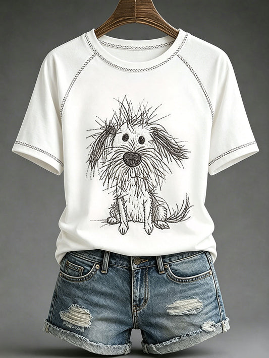 Women's Dog Art Print Casual T-Shirt