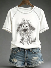 Women's Dog Art Print Casual T-Shirt
