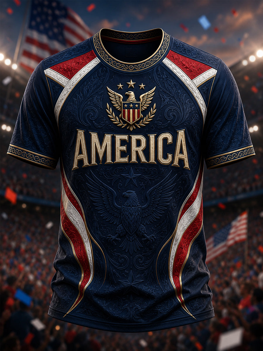 Men's America Print Casual Tee