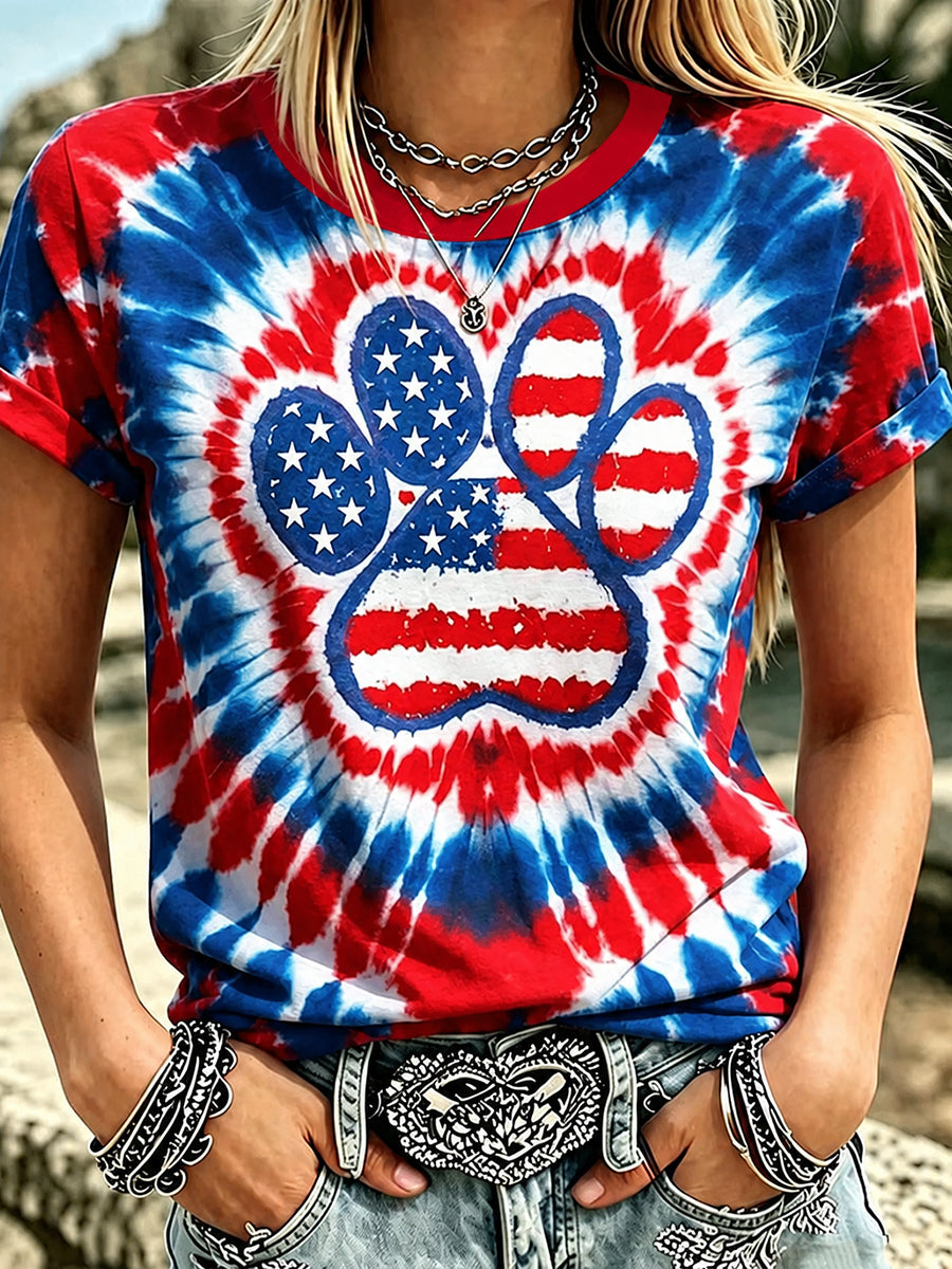 Women's Red White Blue Tie Dye T-shirt