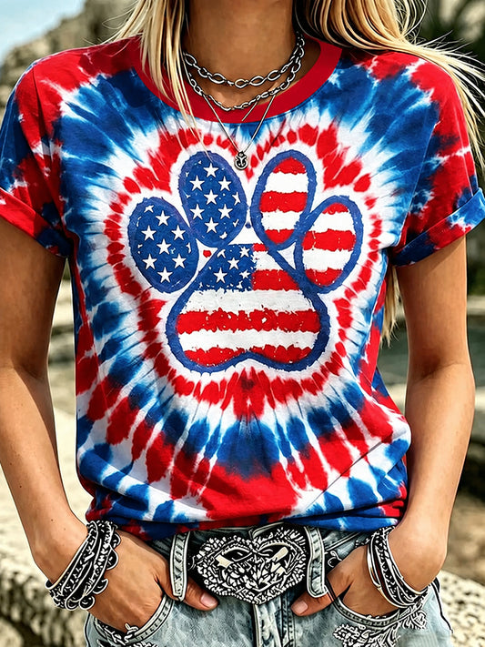Women's Red White Blue Tie Dye T-shirt
