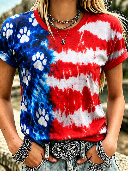 Women's Red White Blue Tie Dye T-shirt