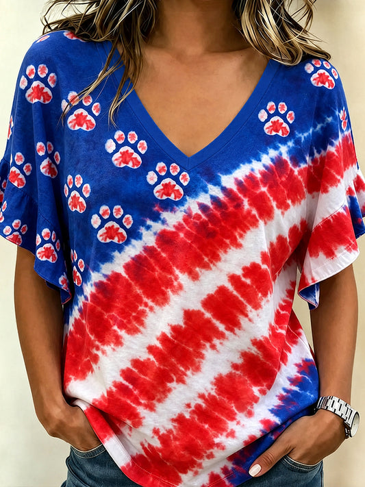Women's Red White Blue Tie Dye T-Shirt
