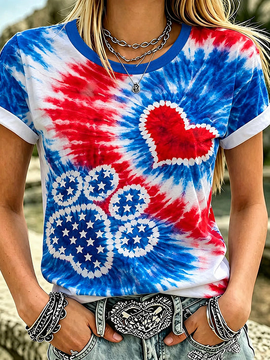 Women's Red White Blue Tie Dye T-shirt