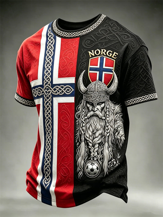Men's Norway Football Viking Warrior Celtic Knot Flag Colorblock Print short sleeves t-shirt
