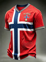 Men's Norway Football Viking Ship Celtic Knot Flag Colorblock Print short sleeves t-shirt