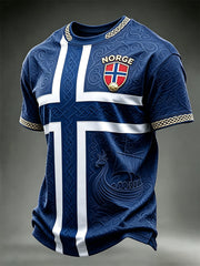 Men's Viking Ship Norway Football & Flag Colorblock Print short sleeves t-shirt