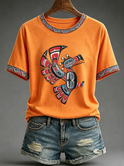 Women's Indigenous Totem Print Casual T-Shirt