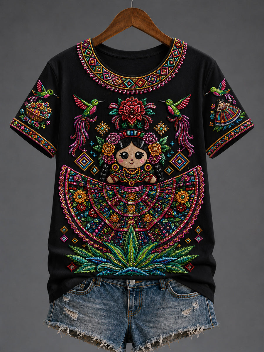 Women's Mexico Guelaguetza Lele Doll Art Printed T-shirt