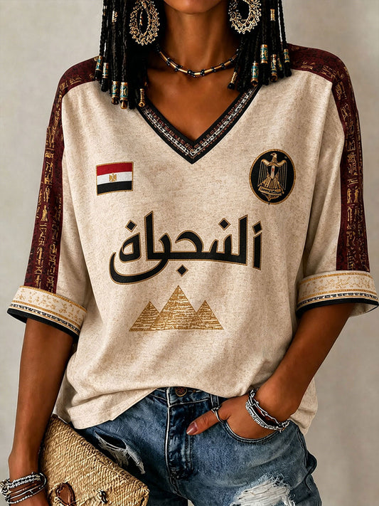 Women's Mid-length Sleeves V-Neck T-Shirt