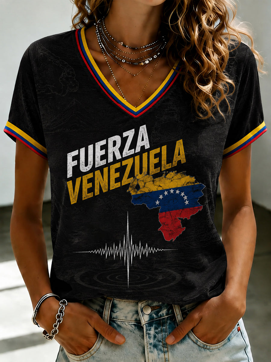 Women's FUERZA VENEZUELA Printed V-neck T-shirt
