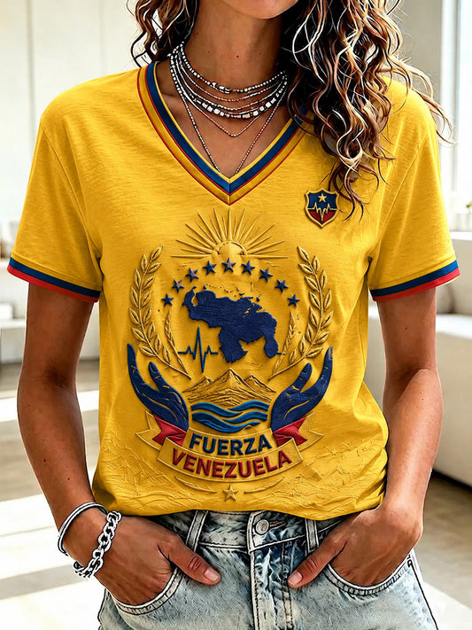 Women's Venezuela Strong Printed V-neck T-shirt