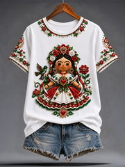 Women's Guelaguetza Mexico Lele Doll Art Printed T-shirt