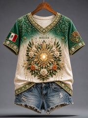 Women's Mexico Football Lover Lele Doll Art Printed T-shirt