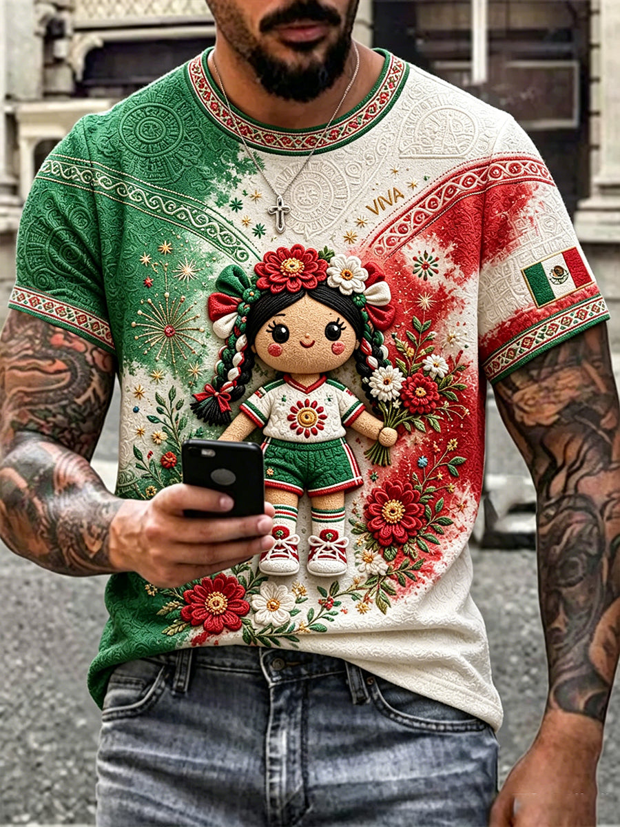 Men's Mexico Football Lover Lele Doll Art Printed T-shirt