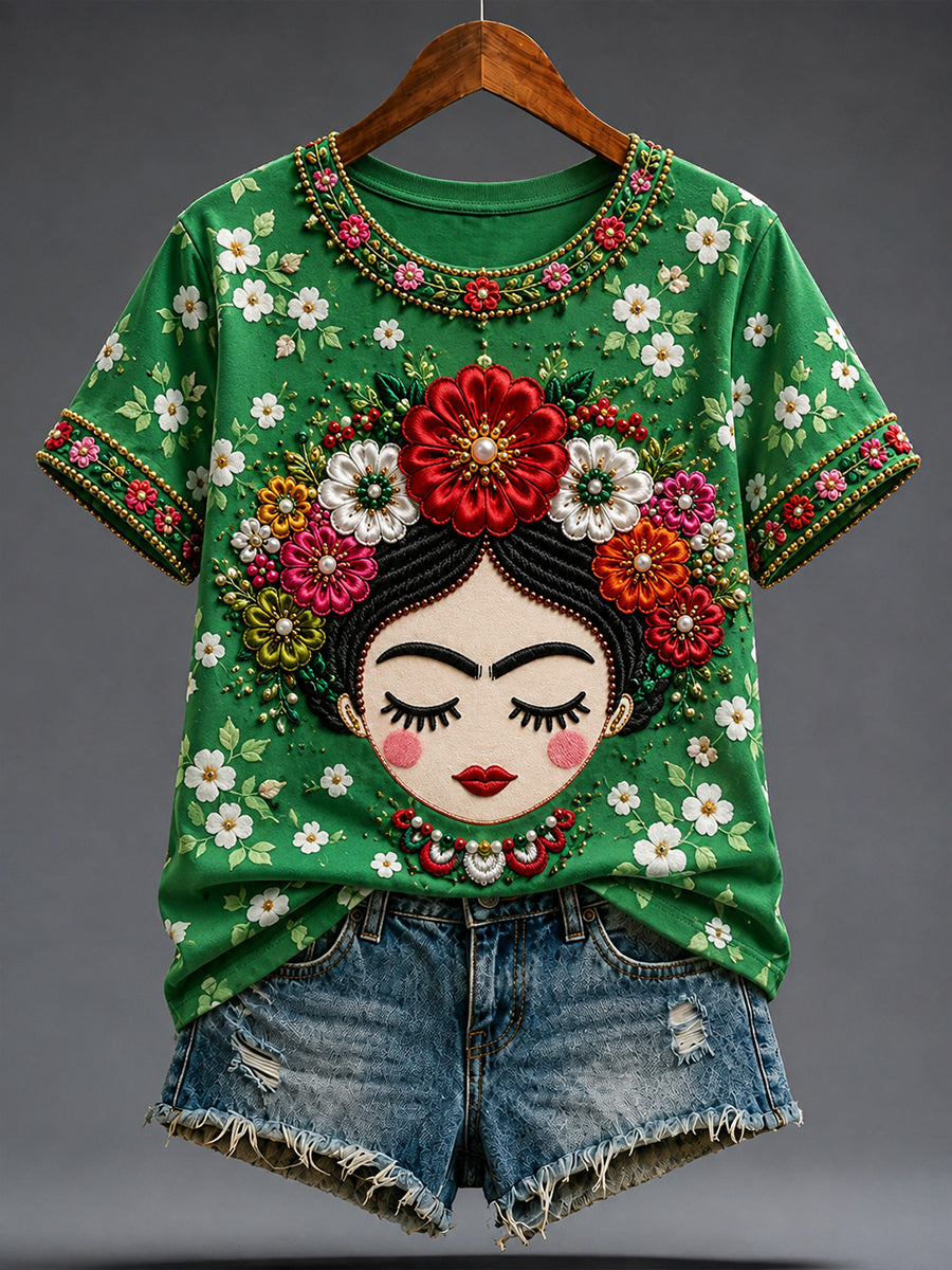 Women's Mexico Guelaguetza Lele Doll Art Printed T-shirt