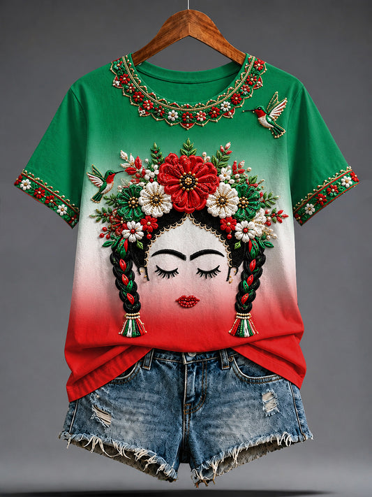 Women's Mexico Guelaguetza Lele Doll Art Printed T-shirt