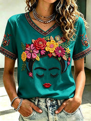 Women's Mexico Guelaguetza Lele Doll Art Printed T-shirt