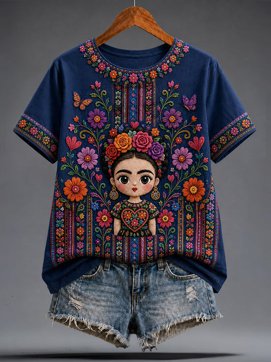 Women's Mexico Guelaguetza Lele Doll Art Printed T-shirt