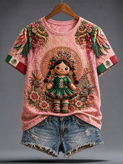 Women's Mexico Football Lover Lele Doll Art Printed T-shirt