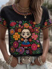 Women's Mexico Guelaguetza Lele Doll Art Printed T-shirt