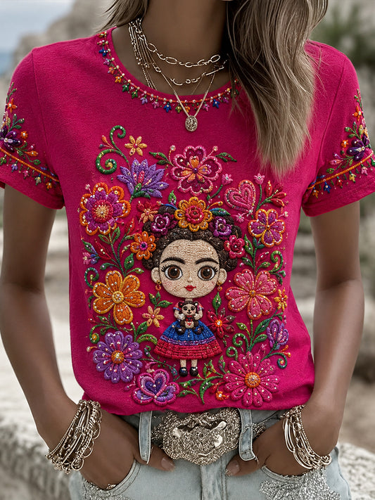 Women's Mexico Guelaguetza Lele Doll Art Printed T-shirt