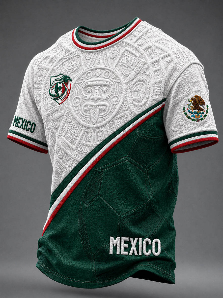 Men's Mexico Football Lover Art O-neck Short Sleeve T-shirt