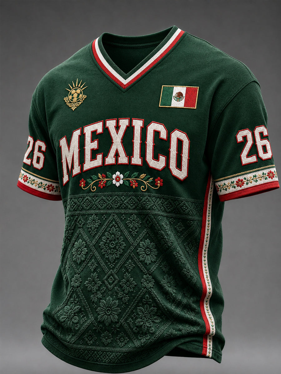 Men's Mexico Football Lover Art V-neck  Short Sleeve T-shirt
