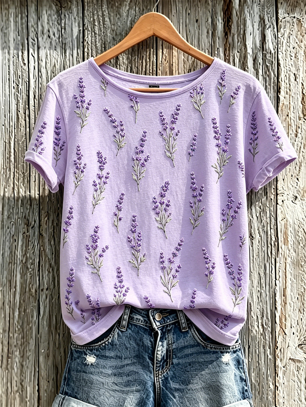 Women's purple plant flower pattern printed casual short-sleeved T-shirt
