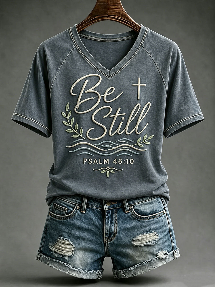 Women's Be Still V-neck off-shoulder Short-sleeved T-shirt