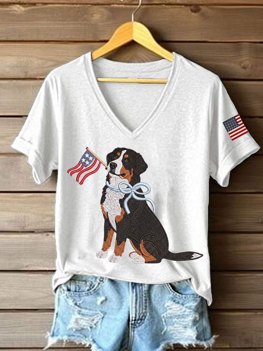 Women's American Dog Print Casual T-Shirt