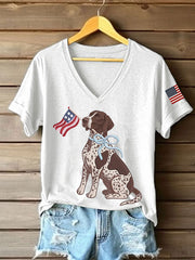 Women's American Dog Print Casual T-Shirt