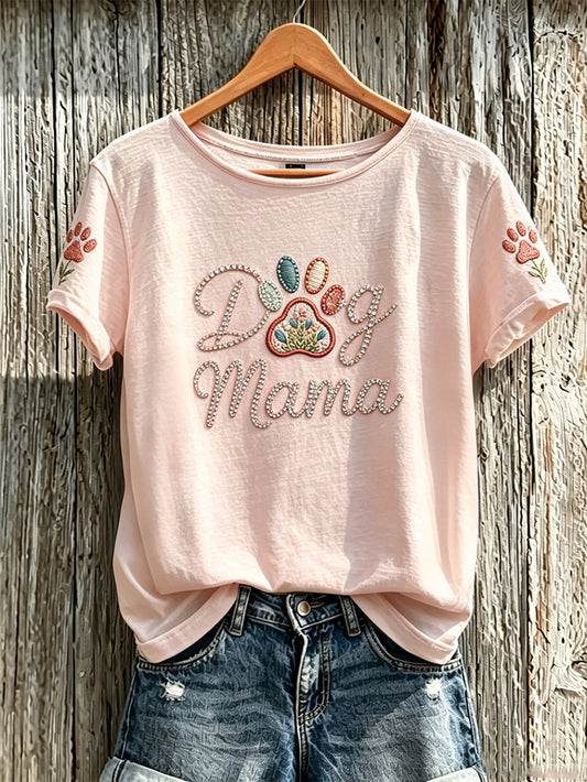 Women's cute dog pattern printed short-sleeved T-shirt