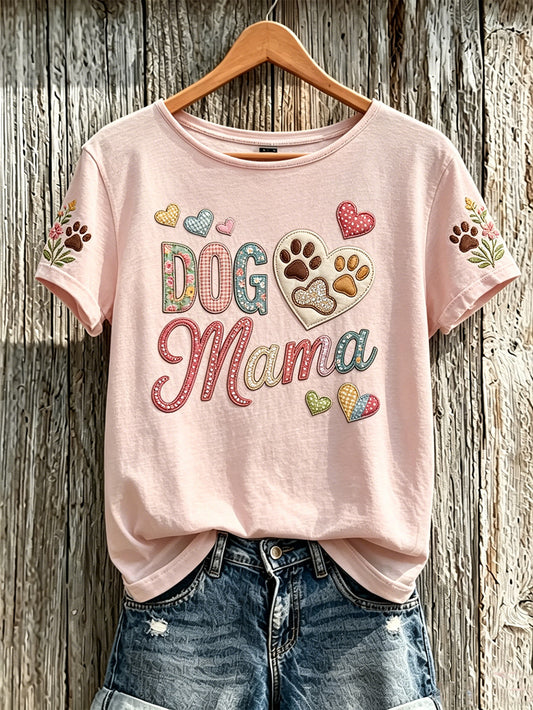 Women's cute dog pattern printed short-sleeved T-shirt