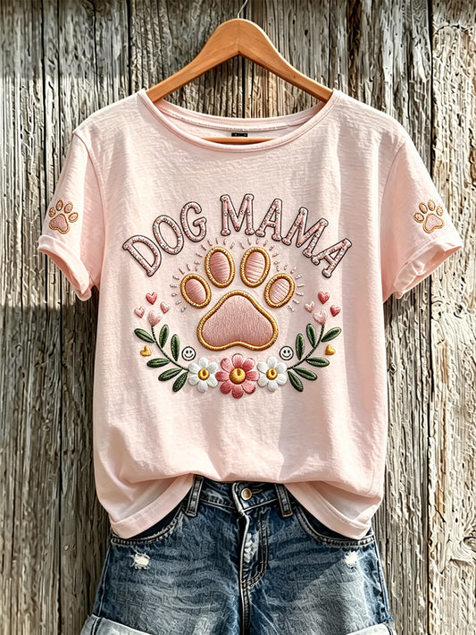 Women's cute dog pattern printed short-sleeved T-shirt