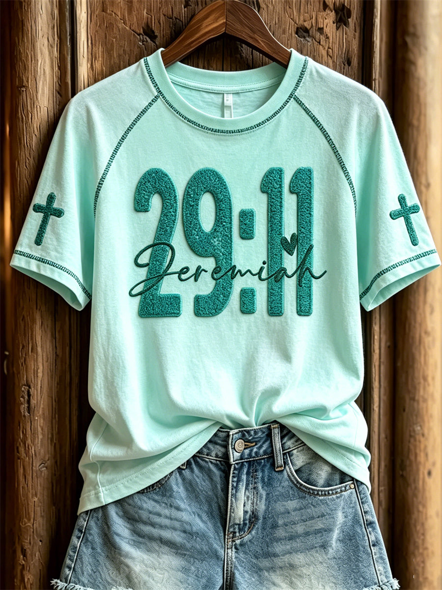 Women's Bible Verse Jeremiah 29:11 & Cross Print Christian short sleeve T-shirt