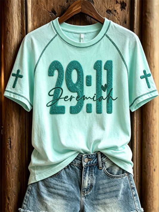 Women's Bible Verse Jeremiah 29:11 & Cross Print Christian short sleeve T-shirt