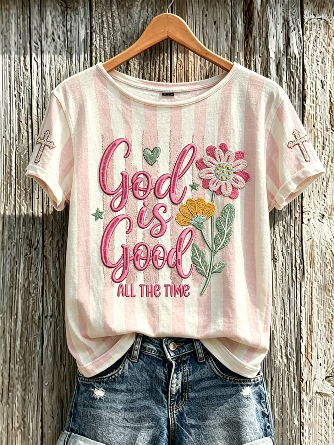 Women's Faith Pattern Printed Leisure Round Neck Short Sleeve T-shirt