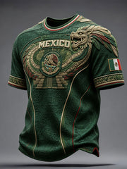 Men's Mexico Football Lover Aztec Art Printed T-shirt
